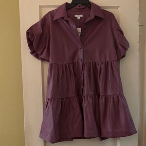 Maeve by Anthropologie Faux Leather Babydoll Dress